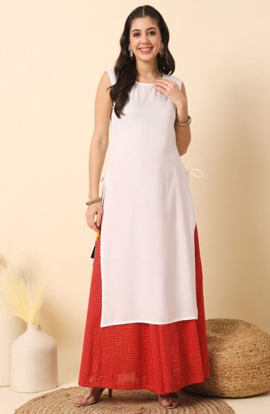 White Solid Rayon Kurti