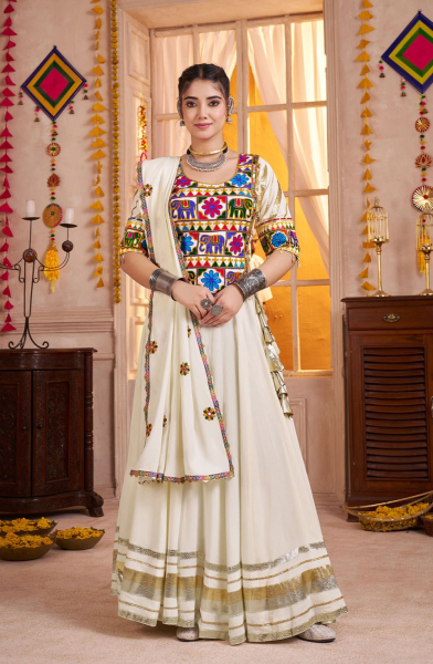 White Viscose Cotton Chaniya Choli for Festival
