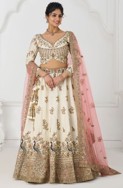 White Zari with Resham Embroidered Designer Lehenga Choli Set