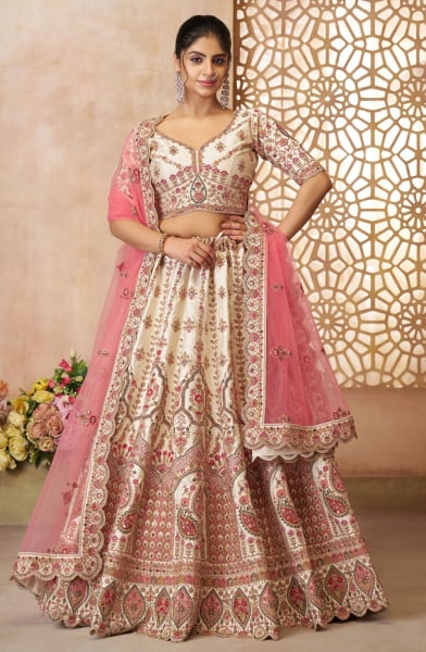 White Zari with Resham Embroidered Designer Lehenga Choli Set