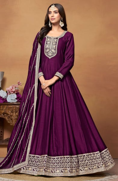 Wine Art Silk Designer Anarkali Suit