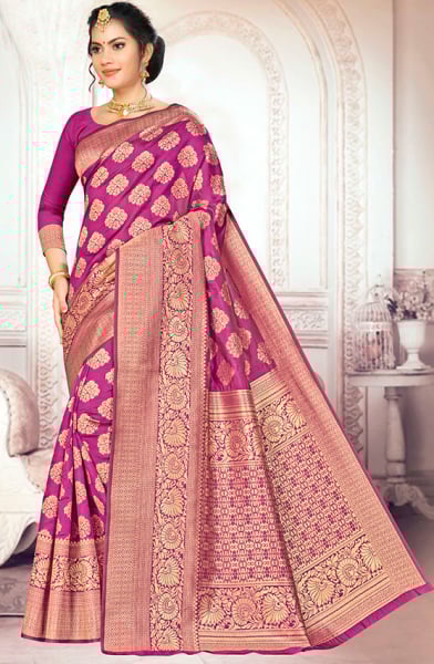 Wine Banarasi Silk Saree