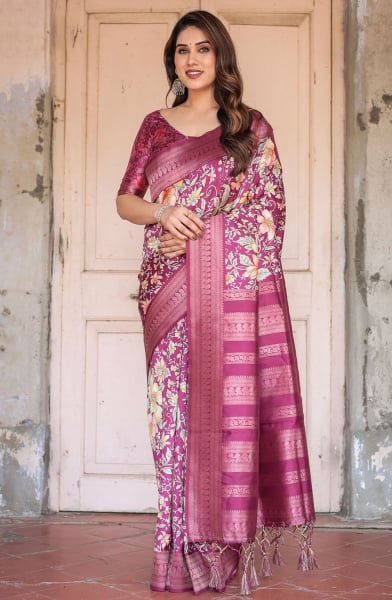 Wine Banarasi Silk Saree