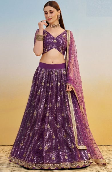 Wine Embroidered Net Designer Lehenga Choli