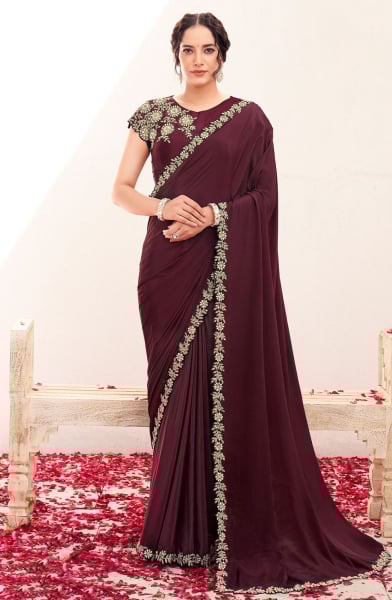 Wine Heavy Designer Saree for Ceremonial