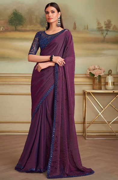 Wine Heavy Designer Saree for Ceremonial