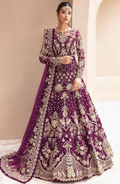 Wine Heavy Embroidered Net Anarkali Dress for Ceremonial