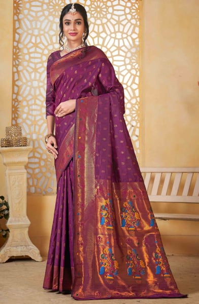 Wine Jacquard Work Paithani Silk Saree