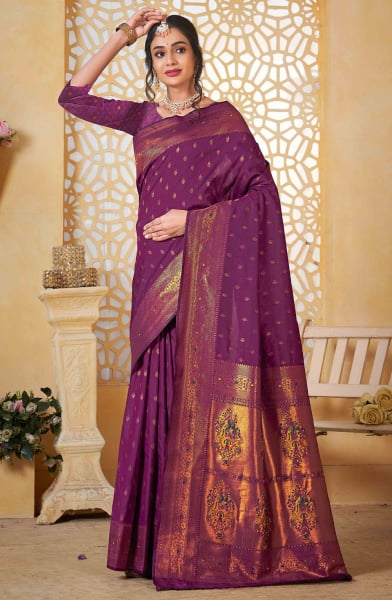 Wine Paithani Silk Saree with Jacquard Work
