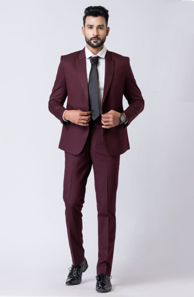 Wine Polyester TR Men 2 Piece Suit