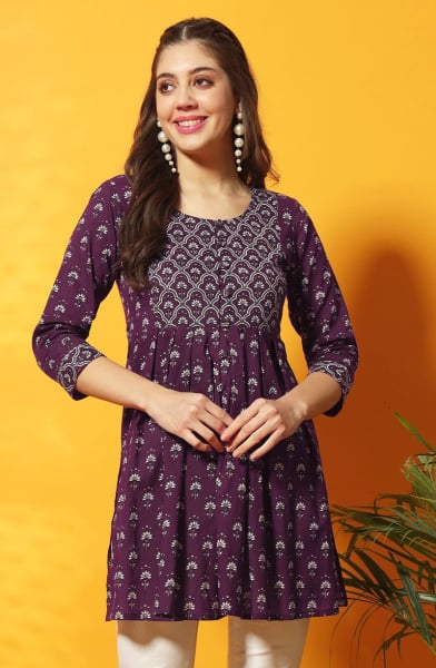 Wine Printed Cotton Tunic