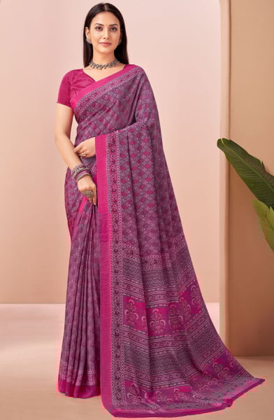 Wine Printed Crepe Casual Saree