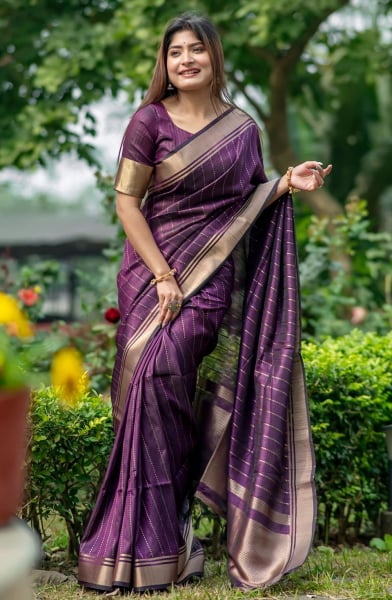 Wine Raw Silk Zari Woven Saree