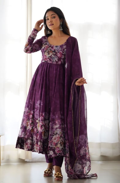 Wine Readymade Anarkali Suit