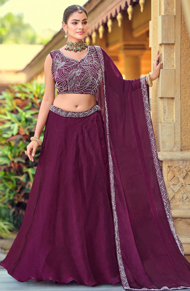 Wine Silk Lehenga Choli for Ceremonial