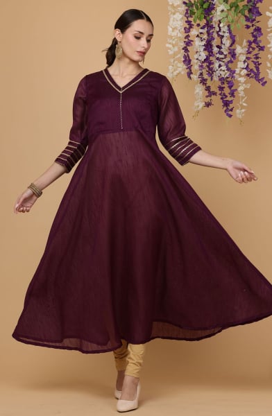 Wine Silk Readymade Kurta with Bottom