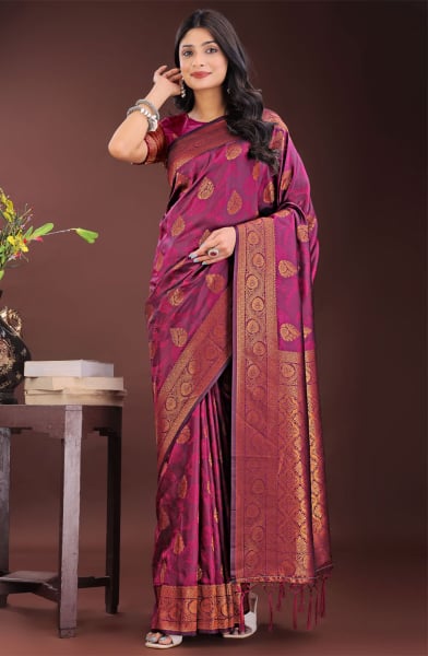 Wine Silk Saree for Festival