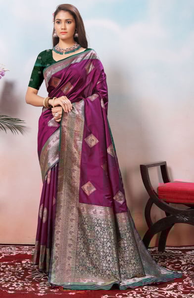 Wine Soft Silk Saree with Jacquard Border