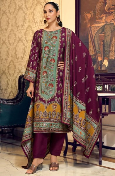 Wine Viscose Muslin Plus Size Pant Kameez