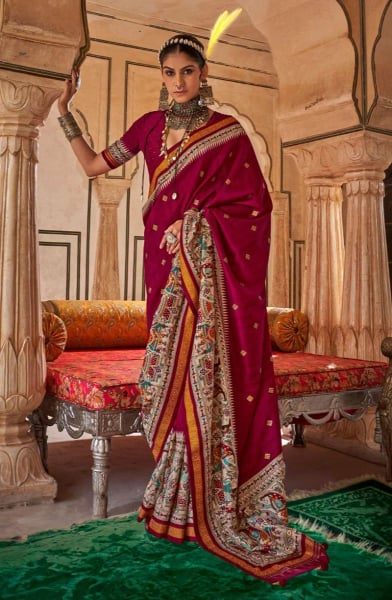 Wine Viscose Silk Saree for Ceremonial