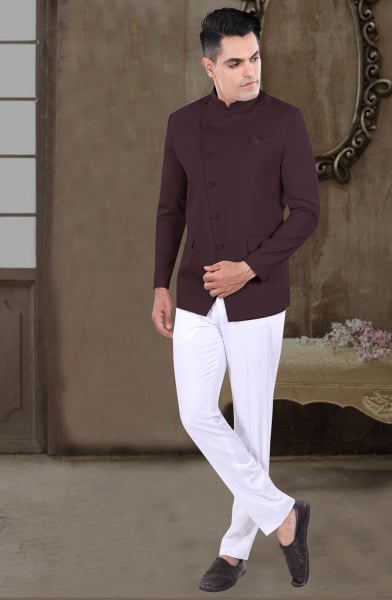 Wine Wedding Wear Jodhpuri Suit