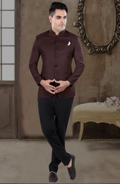 Wine Wedding Wear Jodhpuri Suit