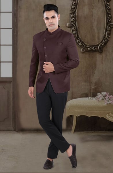 Wine Wedding Wear Jodhpuri Suit