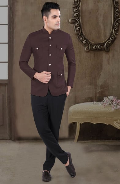 Wine Wedding Wear Jodhpuri Suit