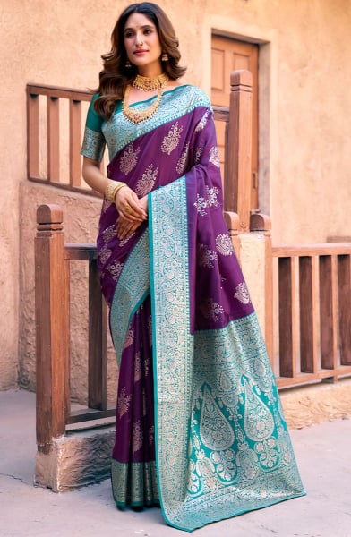 Wine Woven Silk Saree for Ceremonial