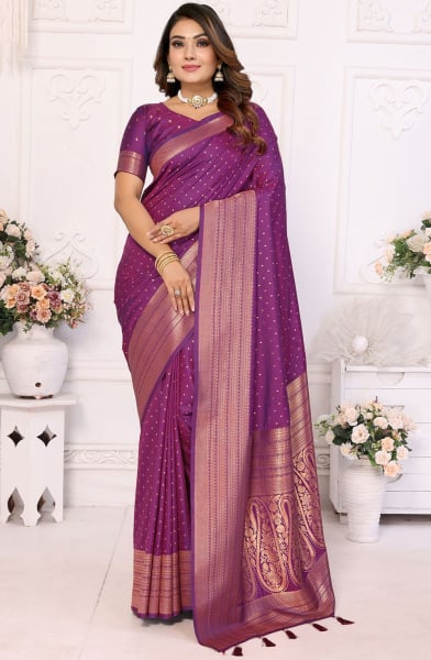 Wine Zari Weaving Soft Silk Saree