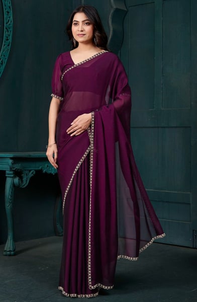 Wine Zarkan Embellished Crepe Silk Saree