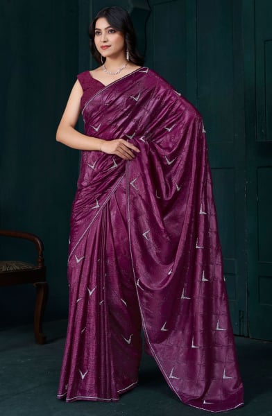 Wine Zarkan Embellished Crepe Silk Saree