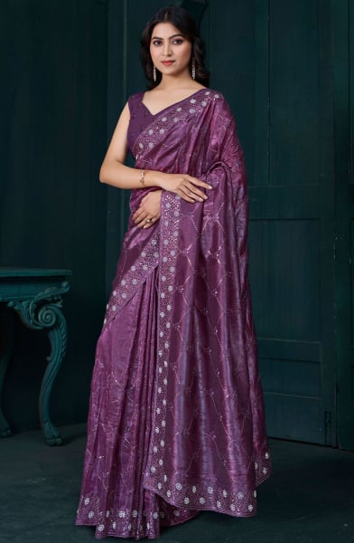 Wine Zarkan Embellished Crepe Silk Saree