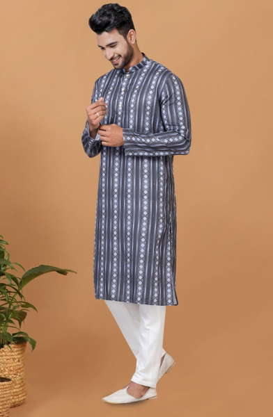 Grey Digital Printed Kurta Set for Festival