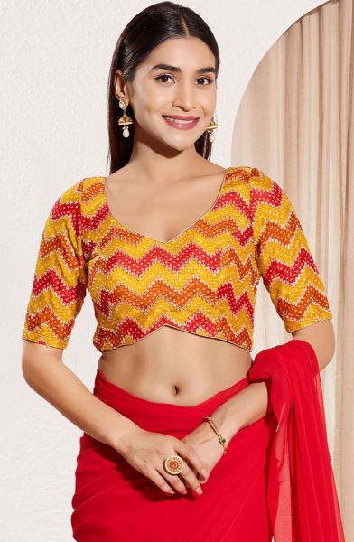 Yellow and Orange Embroidered Chiffon Blouse