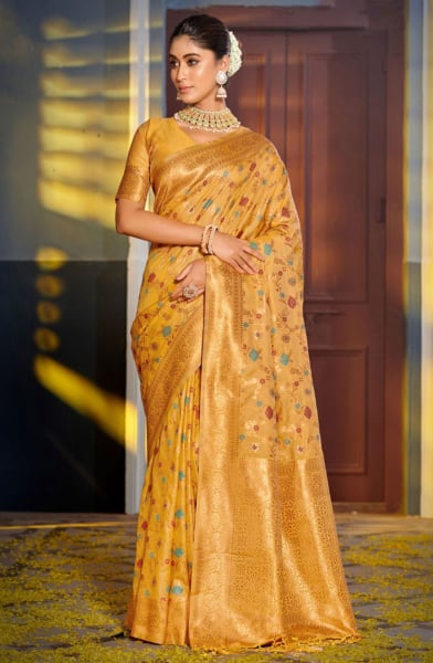 Yellow Banarasi Silk Woven Saree