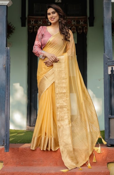 Yellow Chiffon Saree