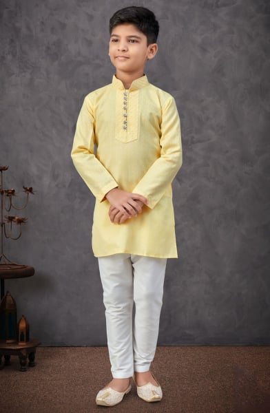 Yellow Cotton Boys Kurta Set