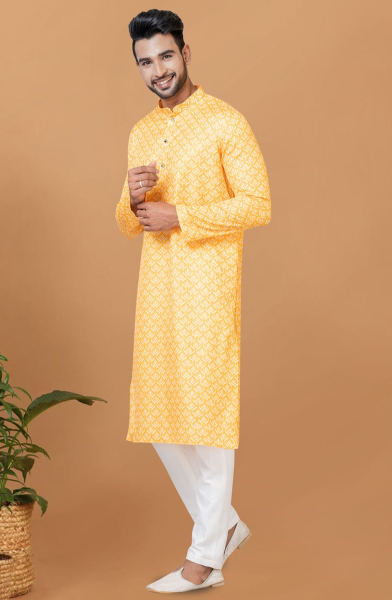 Yellow Digital Printed Kurta Set for Festival