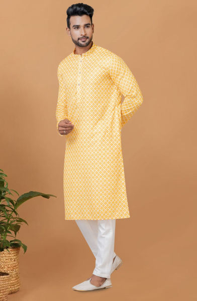 Yellow Digital Printed Kurta Set for Festival
