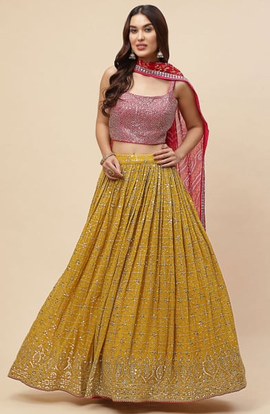 Yellow Georgette Heavy Designer Lehenga Choli Set for Wedding