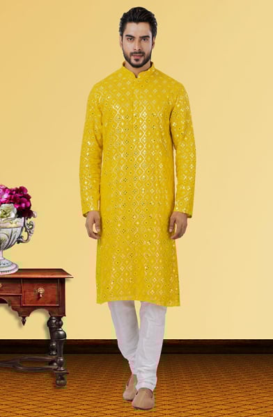 Yellow Georgette Kurta Pyjama Set