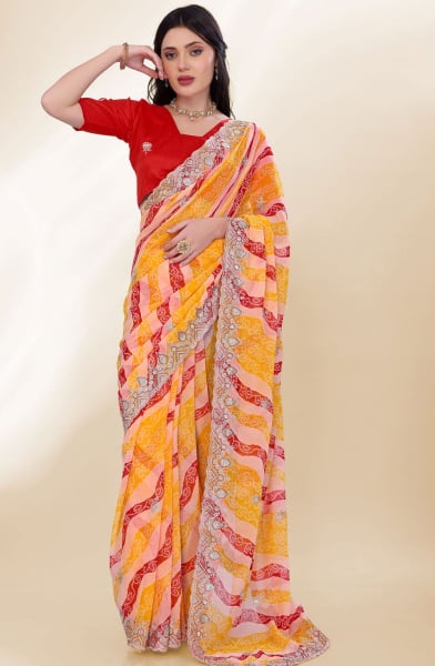 Yellow Georgette Party Wear Saree