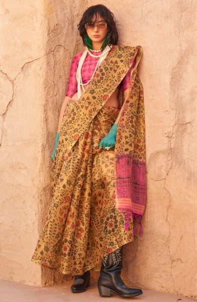 Yellow Handwoven Zari Tissue Saree
