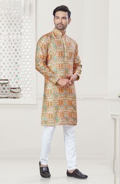 Yellow Silk Digital Printed Kurta Set