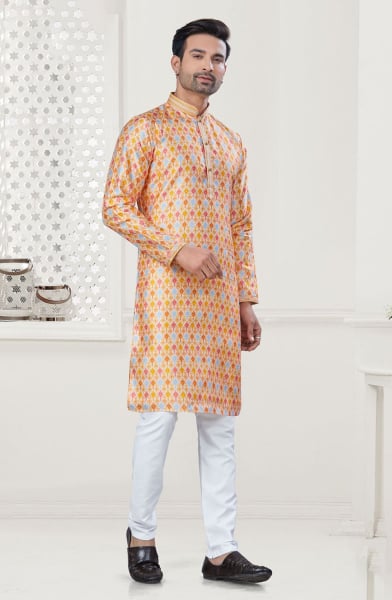 Yellow Silk Digital Printed Kurta Set