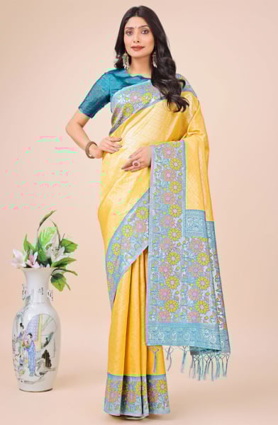 Yellow Silk Woven Saree
