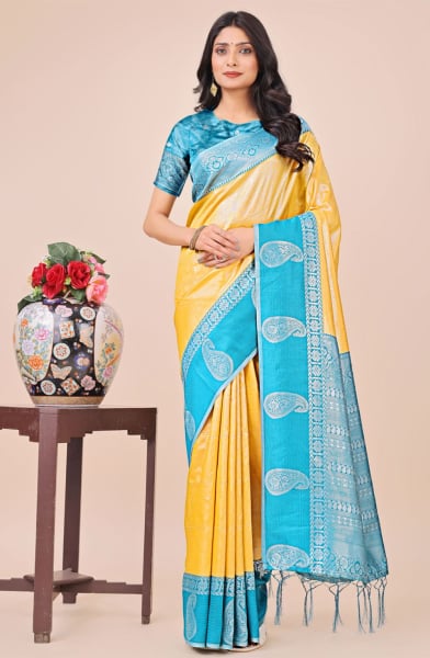 Yellow Silk Woven Saree