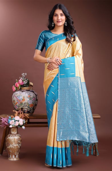 Yellow Silk Woven Saree
