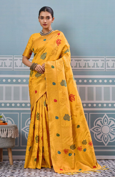 Yellow Silk Woven Saree for Festival
